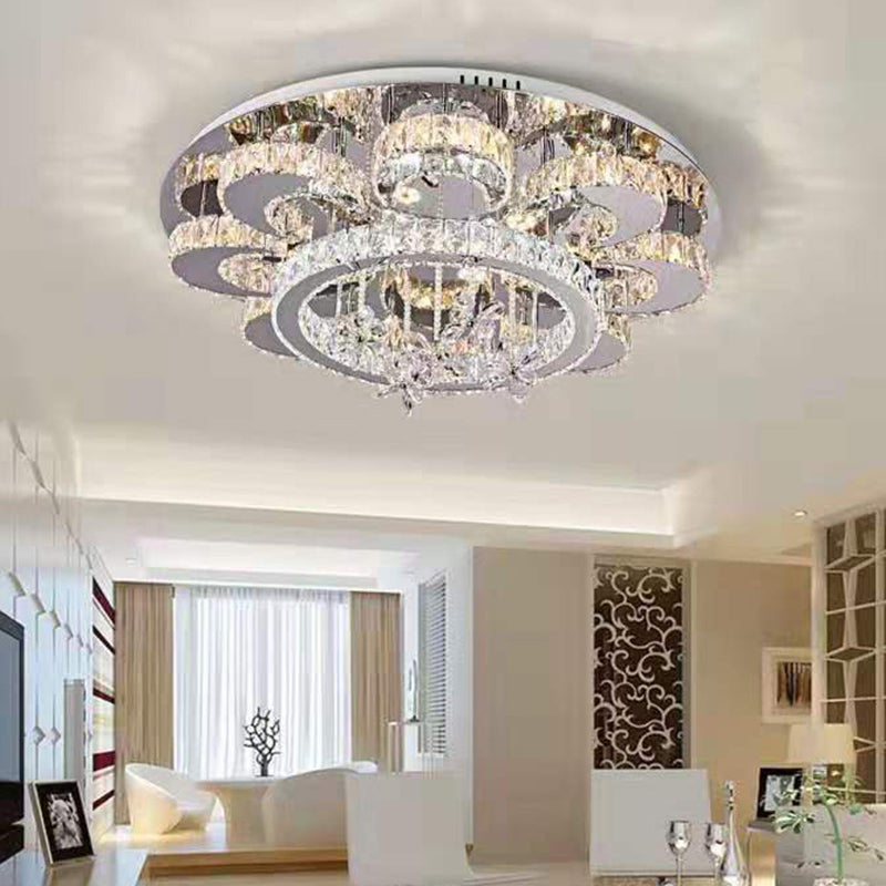 Modern Clear Crystal Flower Ceiling Lamp: Led Semi Flush Mount Light Fixture In Chrome