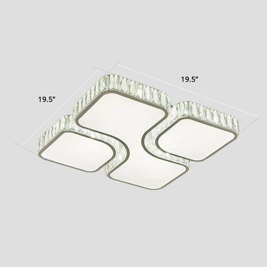 Minimalist Crystal Led Ceiling Flush Light For Bedroom - White Square Mount Lamp / 19.5