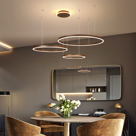 Artistic Led Aluminum Chandelier - Loop Shaped Coffee Hanging Light For Living Room / 3 Tiers 31.5’