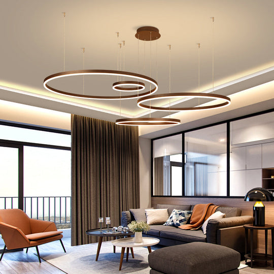 Artistic Led Aluminum Chandelier - Loop Shaped Coffee Hanging Light For Living Room