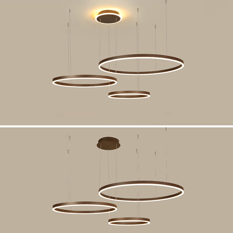 Artistic Led Aluminum Chandelier - Loop Shaped Coffee Hanging Light For Living Room