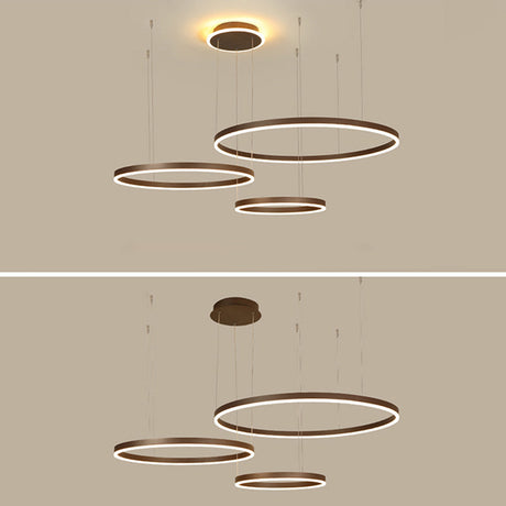 Artistic Coffee Led Chandelier: Loop Shaped Aluminum Hanging Light For Living Room