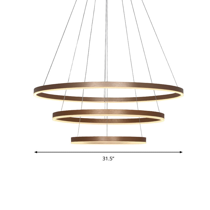 Minimalistic Coffee Led Chandelier With 3-Loop Acrylic Pendant - Over Table Hanging Light / 31.5’