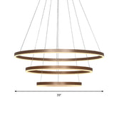 Minimalistic Coffee Led Chandelier With 3-Loop Acrylic Pendant - Over Table Hanging Light / 39’