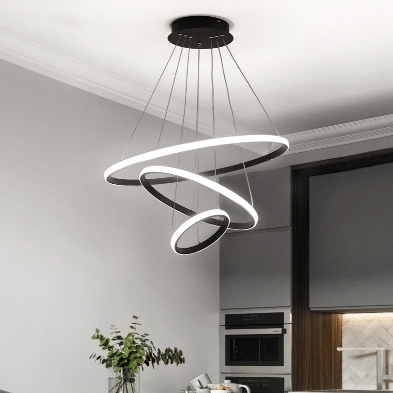 Aluminum Led Chandelier: Outer Glowing Ring Shaped Hanging Light For Restaurants