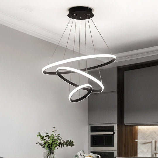 Aluminum Led Chandelier: Outer Glowing Ring Shaped Hanging Light For Restaurants