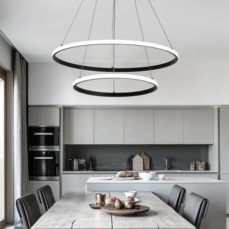 Aluminum Led Ring Chandelier - Perfect For Restaurant Lighting Black / 2 Tiers 16