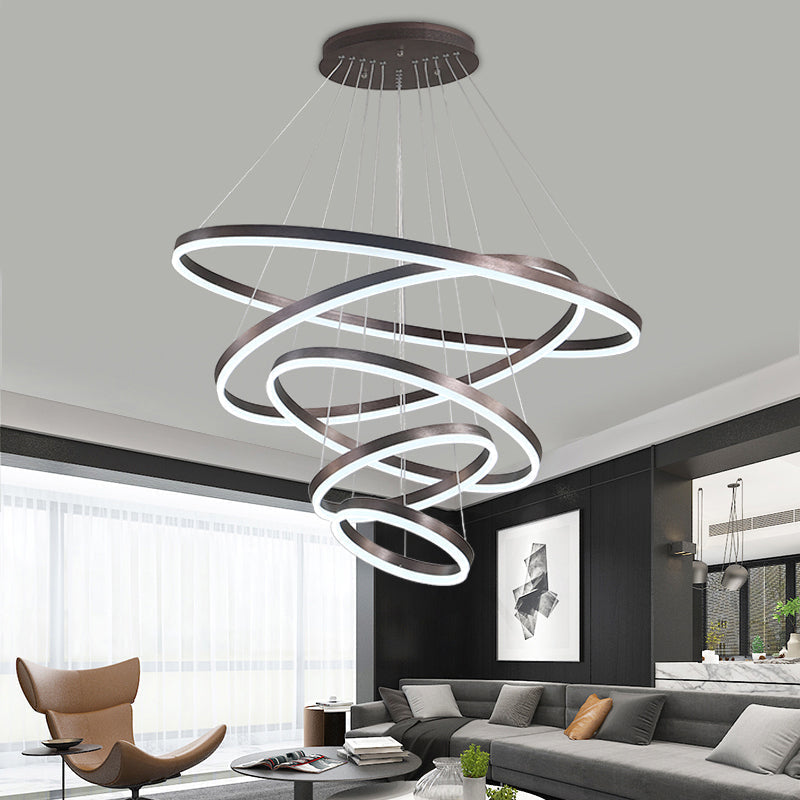 Minimalist Acrylic Loop Chandelier Led Suspension Light - Elegant Coffee Finish