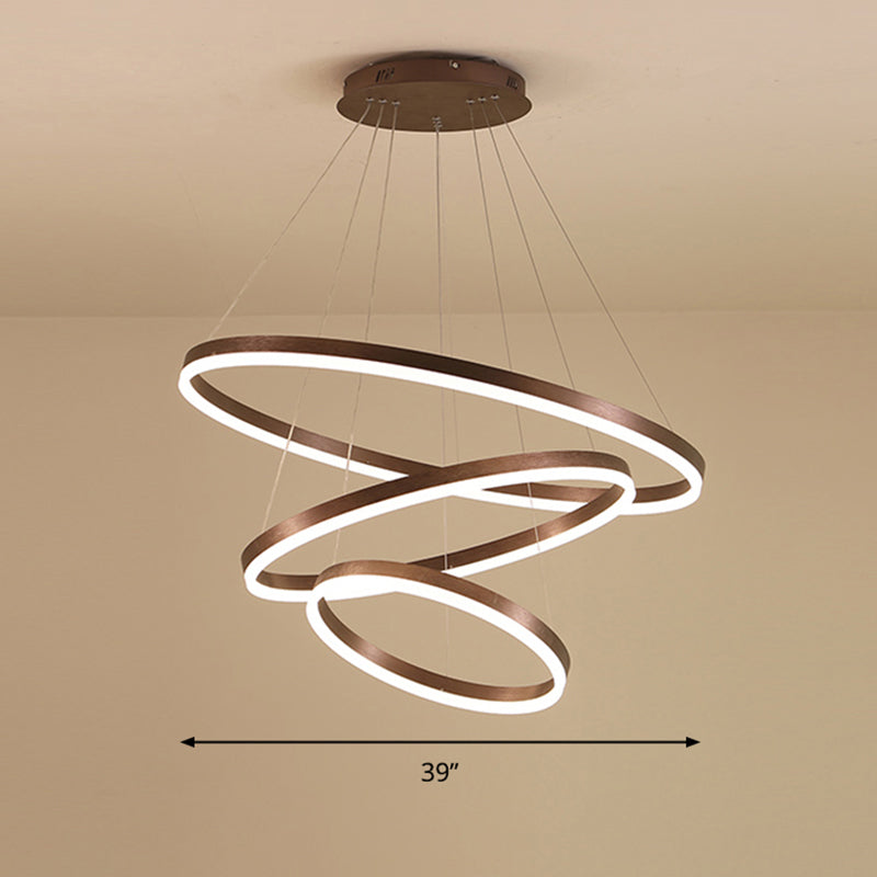 Minimalist Acrylic Loop Chandelier Led Suspension Light - Elegant Coffee Finish / 3 Tiers 39’