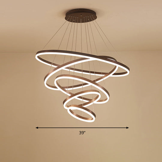 Minimalist Acrylic Loop Chandelier Led Suspension Light - Elegant Coffee Finish / 5 Tiers 39’