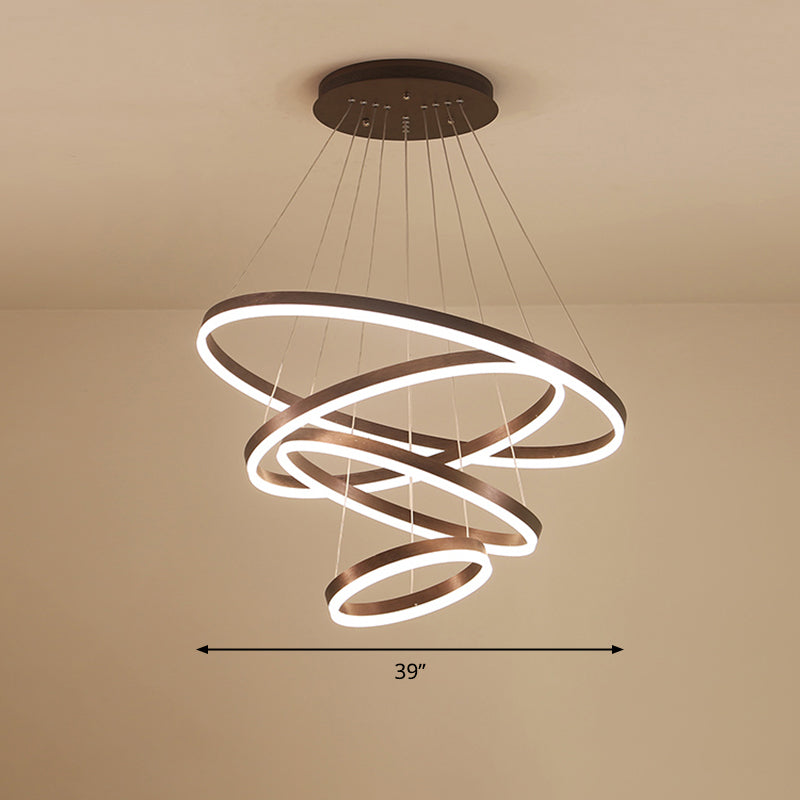 Minimalist Acrylic Loop Chandelier Led Suspension Light - Elegant Coffee Finish / 4 Tiers 39’