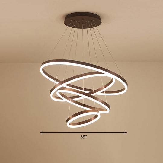 Minimalist Acrylic Loop Chandelier Led Suspension Light - Elegant Coffee Finish / 4 Tiers 39’