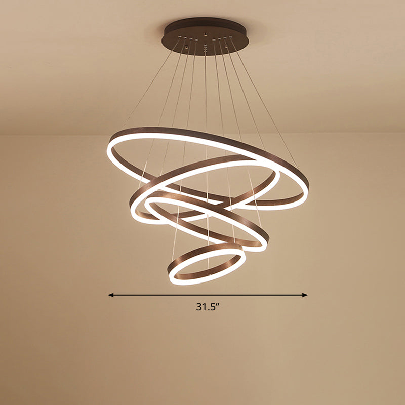 Minimalist Acrylic Loop Chandelier Led Suspension Light - Elegant Coffee Finish / 4 Tiers 31.5’