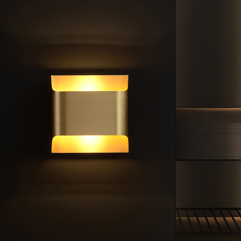 Golden Flush Wall Sconce - Modern Metal Light For Stairs