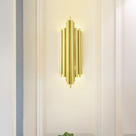 Gold Finish Flute Sconce: Postmodern 4-Light Wall Mount For Living Room