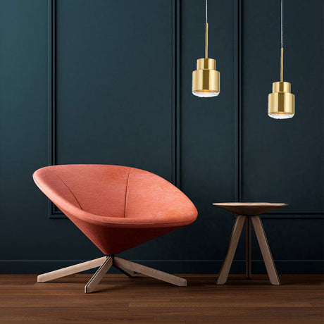 Gold Grenade Drop Pendant: Postmodern Metal 1-Light With Glass Diffuser
