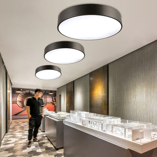 Simple Metal Round Flush Mount Ceiling Light With Led Ideal For Offices – Acrylic Diffuser Included