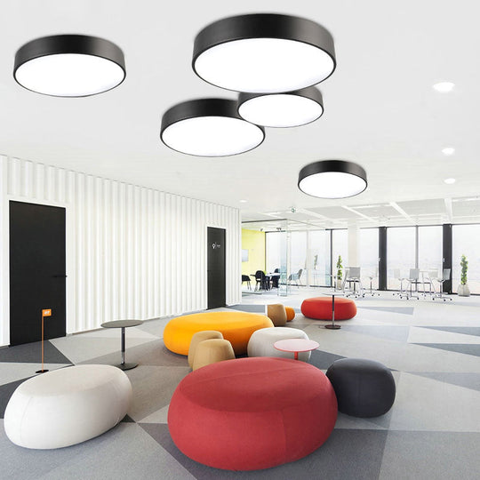 Simple Metal Round Flush Mount Ceiling Light With Led Ideal For Offices Acrylic Diffuser Included