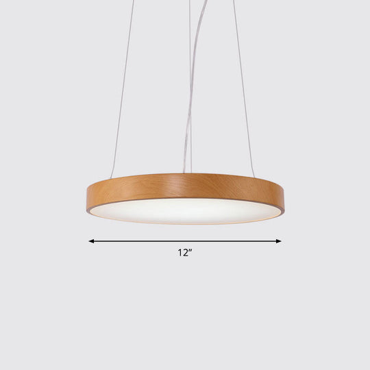 Simple Round Led Pendant Lamp In Metal And Light Wood Chandelier Ideal For Meeting Rooms / 12 White