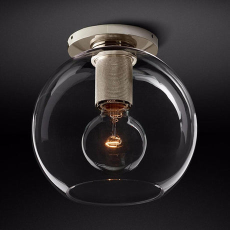 Modern Clear Glass Flush Mount Ceiling Light Fixture For Living Room In 3 Finishes