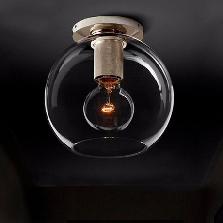 Modern Clear Glass Flush Mount Ceiling Light Fixture For Living Room In 3 Finishes