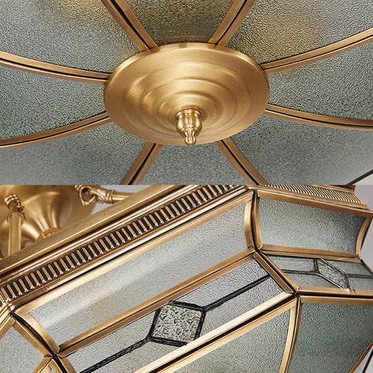Traditional Octagon Semi Flush Ceiling Light - Textured Glass Brass Finish Ideal For Bedroom