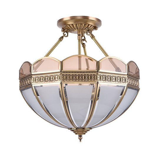 Traditional Brass 4 - Bulb Umbrella Semi Flush Mount Ceiling Light Fixture With Frosted Glass