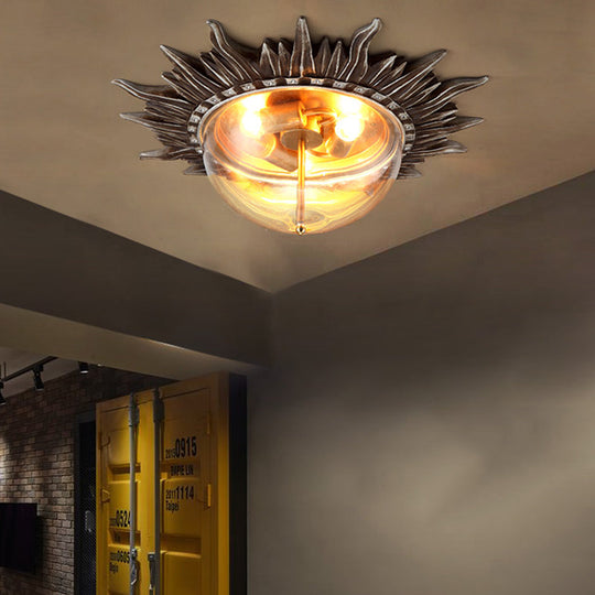 Dome Flush Ceiling Light: Traditional Clear Glass 3 - Bulb Aged Silver Design For Living Room