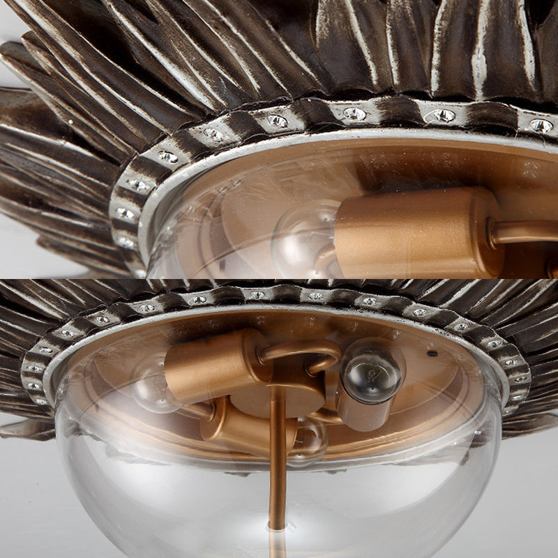 Dome Flush Ceiling Light: Traditional Clear Glass 3 - Bulb Aged Silver Design For Living Room