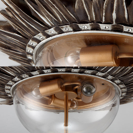 Dome Flush Ceiling Light: Traditional Clear Glass 3 - Bulb Aged Silver Design For Living Room