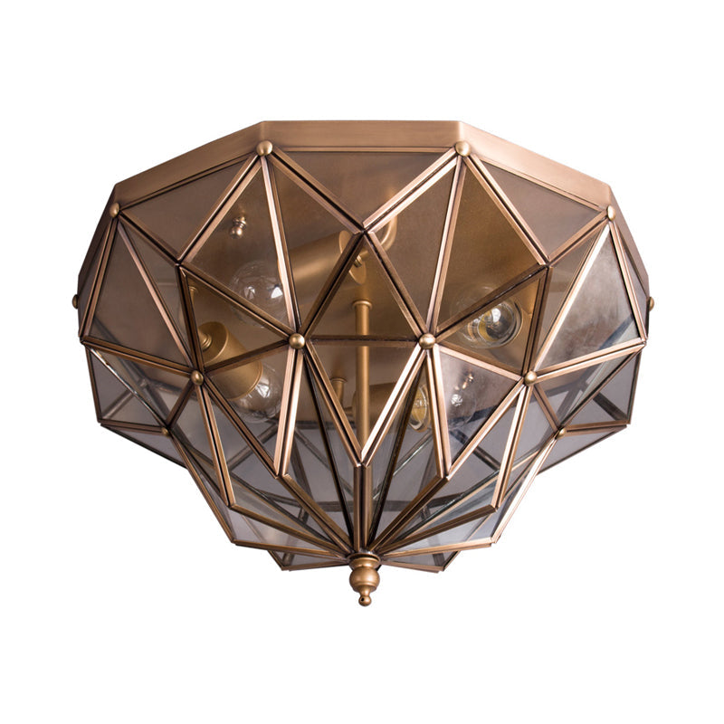 Geometric Black/Brass Glass Ceiling Light Fixture With 4 Bulbs For Bathroom