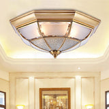 Traditional Water Glass Brass Cone Flush Mount Ceiling Light Fixture - 6/8/10 Bulbs Hallway Décor