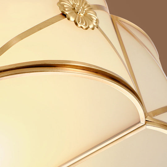 Traditional 1-Tiered White Glass & Gold Flush Mount Chandelier - 3/4/6 Bulbs (14/18/23.5 Width)