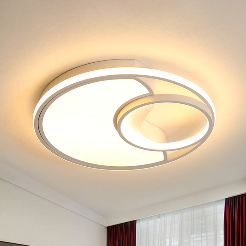 Modern Led Flush Mount Ceiling Lamp For Bathroom Or Hallway - Sun Moon Design White / 16.5 Warm