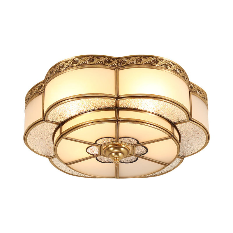 Opal Glass Flush Mount Brass Flower Ceiling Light - Bedroom Fixture 3/4/6 Bulbs 14’/18’/23.5’ Wide