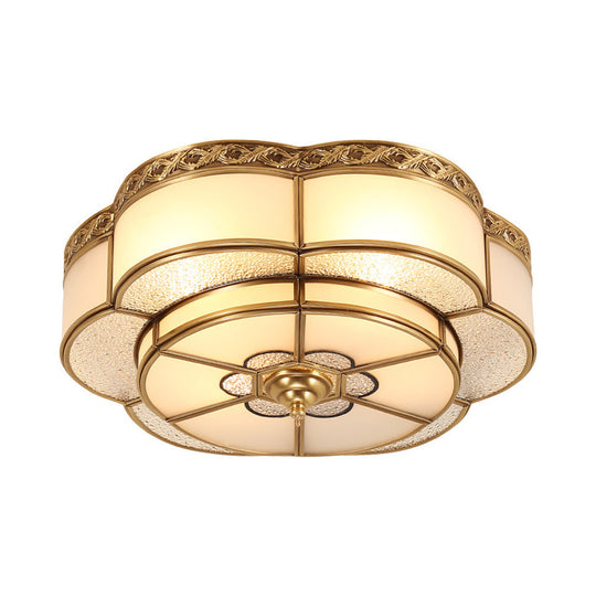 Opal Glass Flush Mount Brass Flower Ceiling Light - Bedroom Fixture 3/4/6 Bulbs 14’/18’/23.5’ Wide