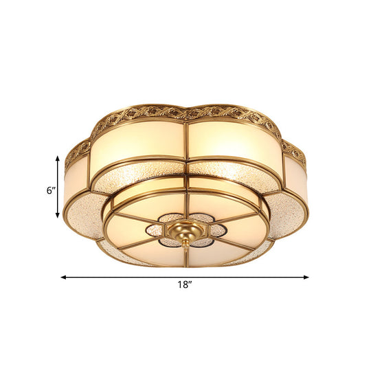 Opal Glass Flush Mount Brass Flower Ceiling Light - Bedroom Fixture 3/4/6 Bulbs 14/18/23.5 Wide