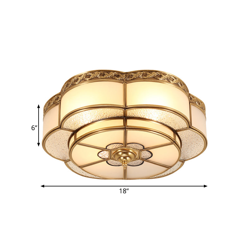 Opal Glass Flush Mount Brass Flower Ceiling Light - Bedroom Fixture 3/4/6 Bulbs 14’/18’/23.5’ Wide