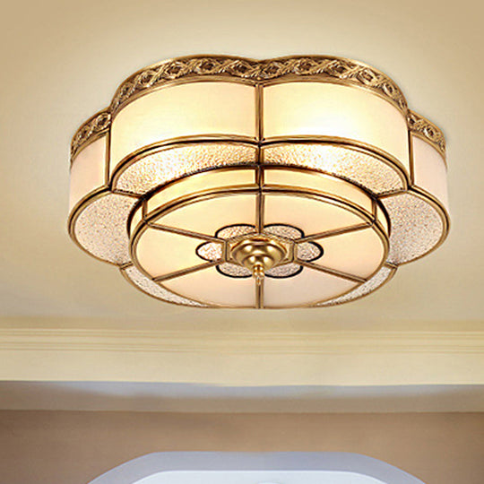 Opal Glass Flush Mount Brass Flower Ceiling Light - Bedroom Fixture 3/4/6 Bulbs 14’/18’/23.5’ Wide