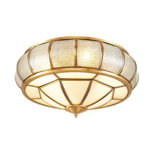 Water Glass Brass Circle Flush Mount Ceiling Light Fixture For Hallway - 3/4/6 Bulbs