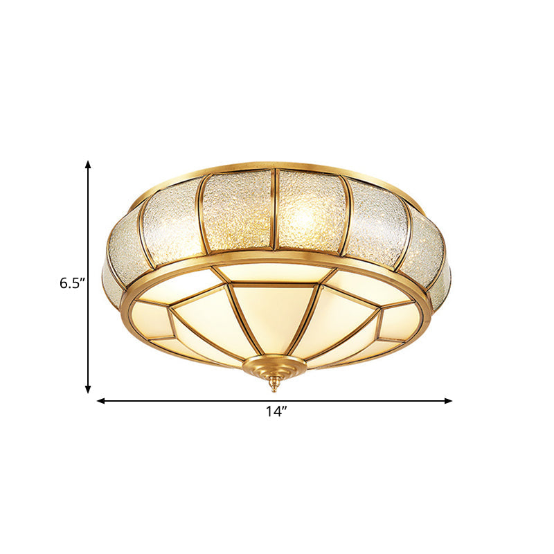 Water Glass Brass Circle Flush Mount Ceiling Light Fixture For Hallway - 3/4/6 Bulbs