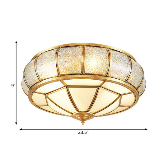 Water Glass Brass Circle Flush Mount Ceiling Light Fixture For Hallway - 3/4/6 Bulbs