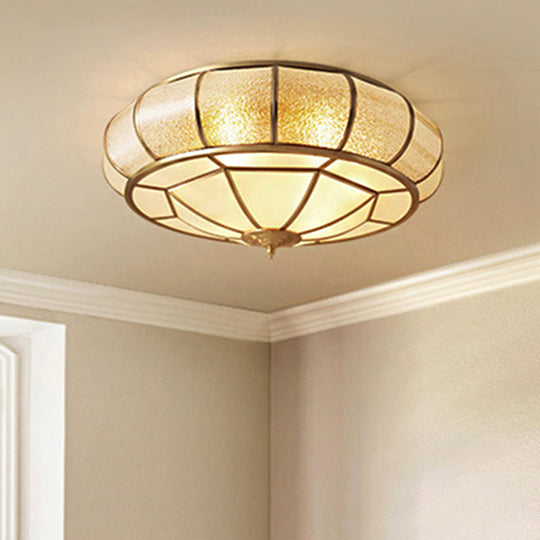 Water Glass Brass Circle Flush Mount Ceiling Light Fixture For Hallway - 3/4/6 Bulbs