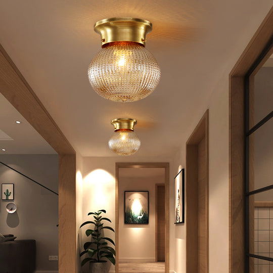 Traditional Prismatic Glass Globe Ceiling Mount Chandelier - Brass Finish 6’/7’ Wide 1 Bulb