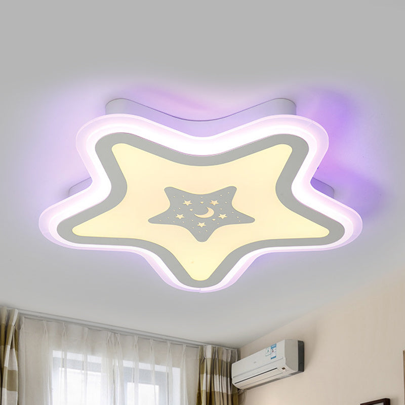 Modern Led Star Ceiling Light For Stairway Or Kindergarten - White Flush Mount With Acrylic Fixture
