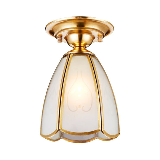 Traditional White Glass Brass Semi Flush Mount Chandelier 5’/6’ Wide Cone/Globe Ceiling 1 Bulb