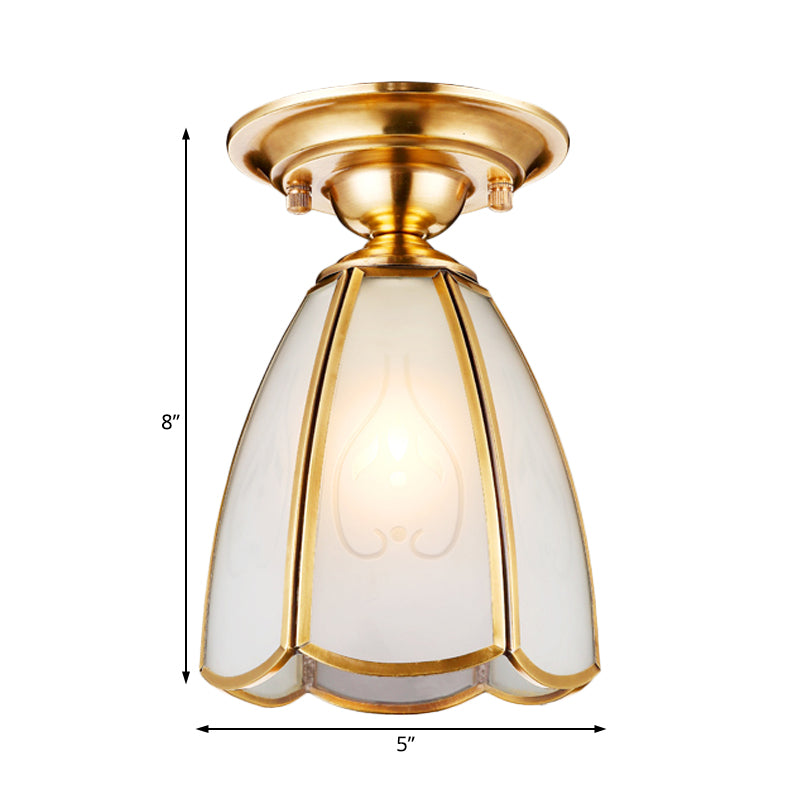 Traditional White Glass Brass Semi Flush Mount Chandelier 5’/6’ Wide Cone/Globe Ceiling 1 Bulb