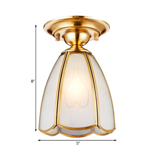 Traditional White Glass Brass Semi Flush Mount Chandelier 5’/6’ Wide Cone/Globe Ceiling 1 Bulb