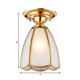 Traditional White Glass Brass Semi Flush Mount Chandelier 5/6 Wide Cone/Globe Ceiling 1 Bulb