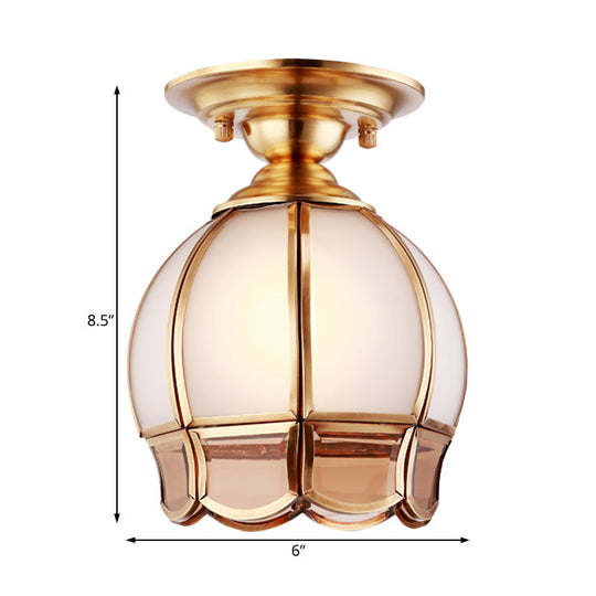 Traditional White Glass Brass Semi Flush Mount Chandelier 5’/6’ Wide Cone/Globe Ceiling 1 Bulb